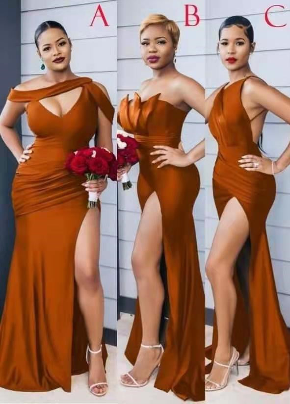 Burnt Orange Mermaid Bridesmaid Dress with Split