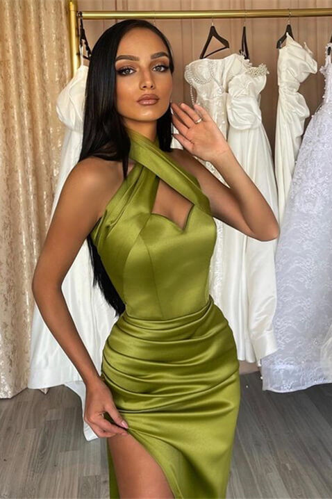 Look Stunning in Sexy Halter Green Mermaid Prom Dress Long With Split On Sale by Ballbellas