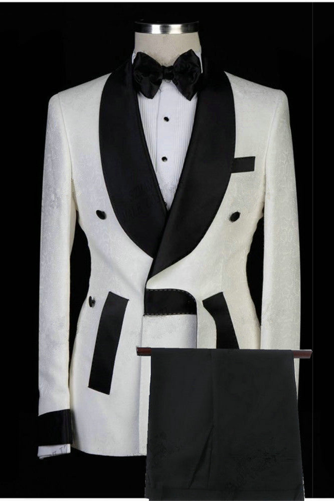 Dominick White Wedding Suit - Jacquard Shawl Lapel Fashion