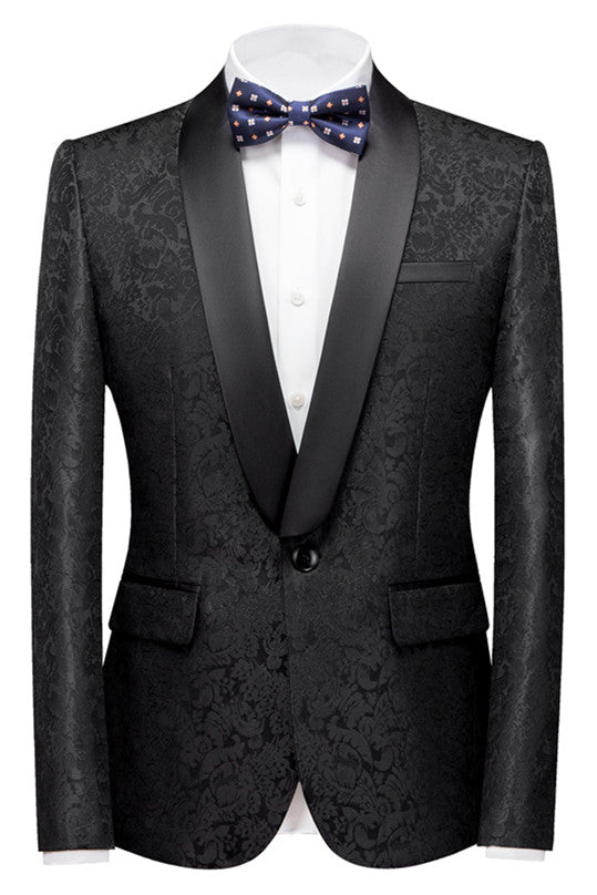 Colin Black Jacquard Classic Shawl Lapel Wedding Suit for Men