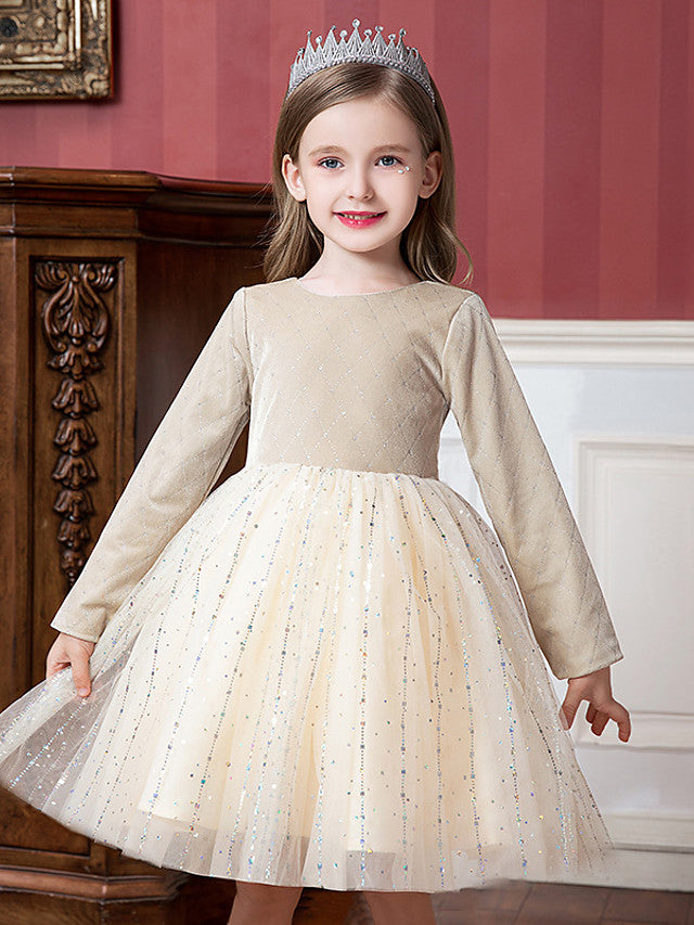 Knee Length Flower Girl Dress with Splicing Paillette for Special Occasions