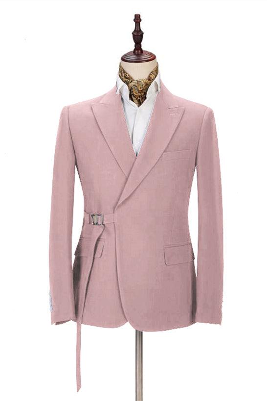 Handsome Wedding Suits for Groom and Groomsmen Pink with Buckle Button