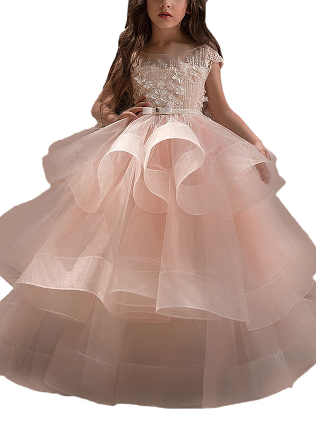 Elegant Ball Gown Lace Flower Girl Dresses with Beading Ruffles Buttons