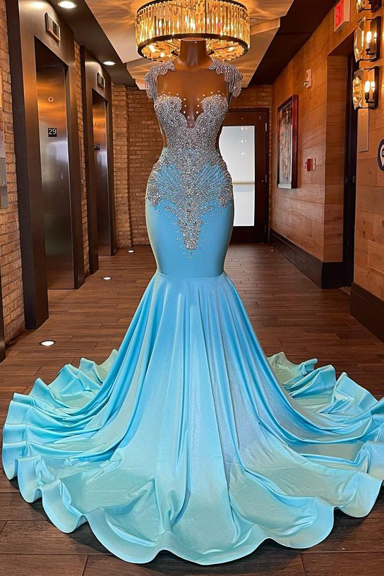 Stunning Blue Mermaid Prom Dress with Appliques & Beads