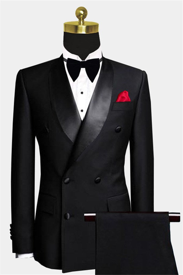 Luxury Black Double Breasted 2 Piece Wedding Tuxedo