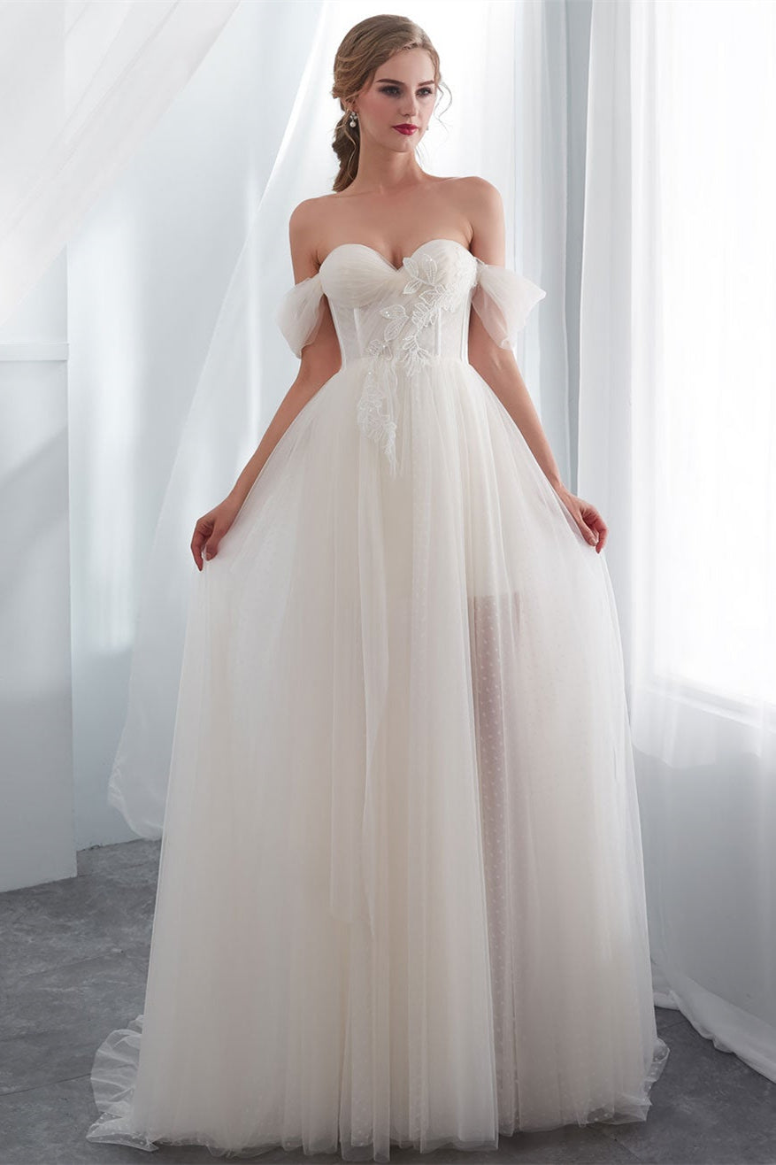 Chic Off-the-Shoulder Tulle Wedding Dress Long