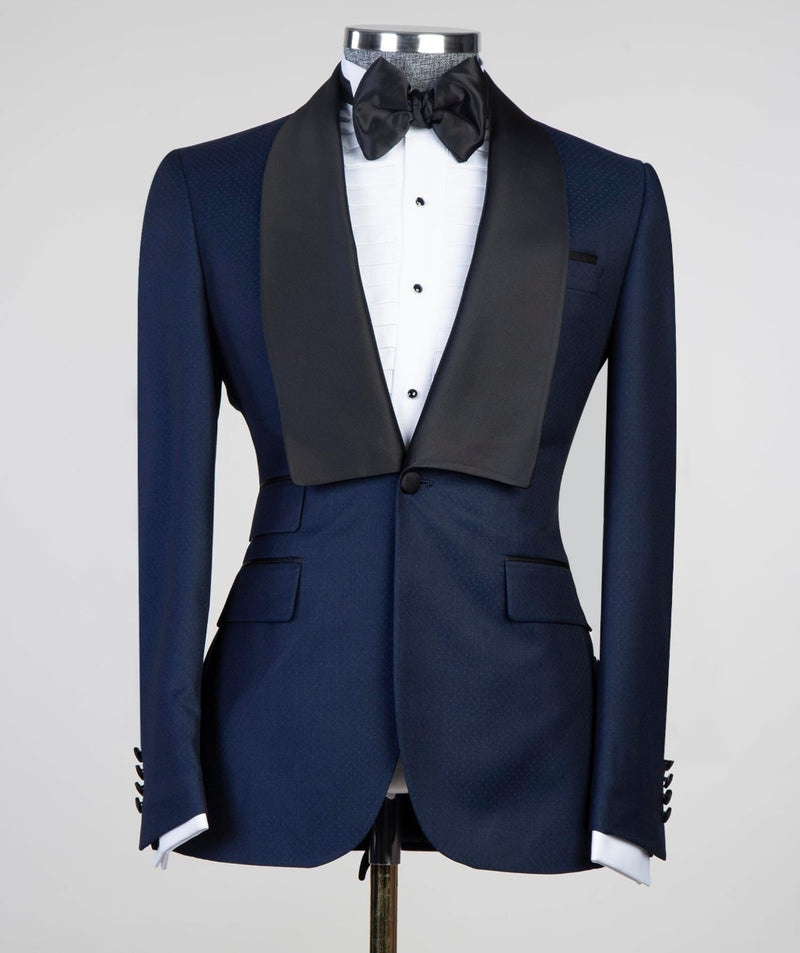 Craig Navy Blue 3-Piece Suit with Shawl Lapel