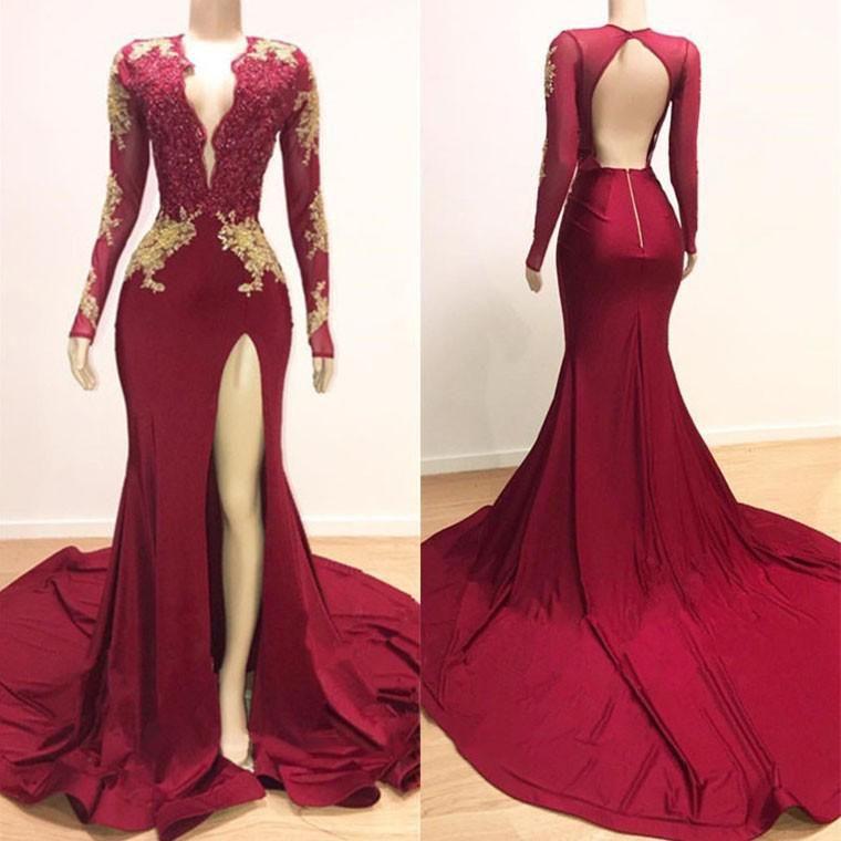 Elegant Evening Dresses With Lace Appliques - Long Sleeves Mermaid