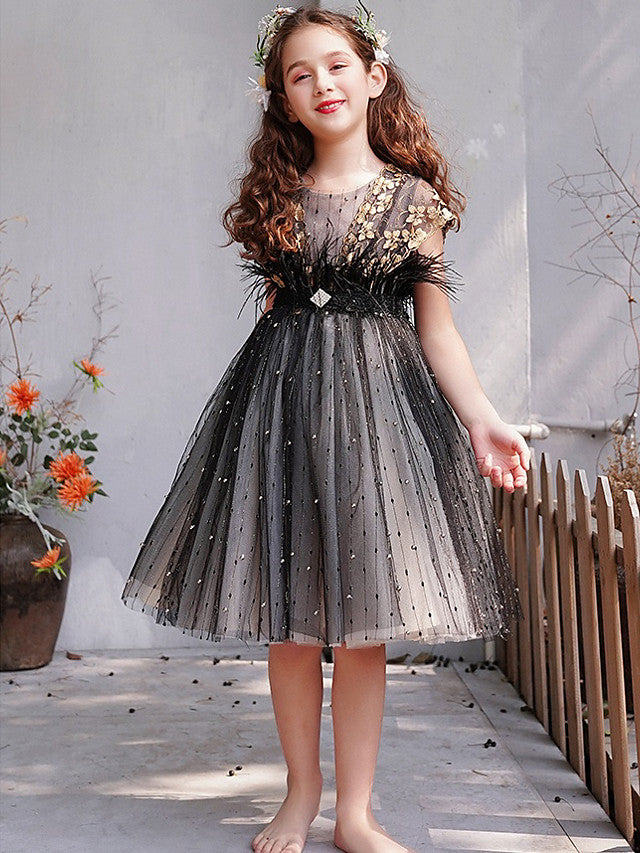 Luxurious A-Line Jewel Short Sleeve Knee Length Flower Girl Dress