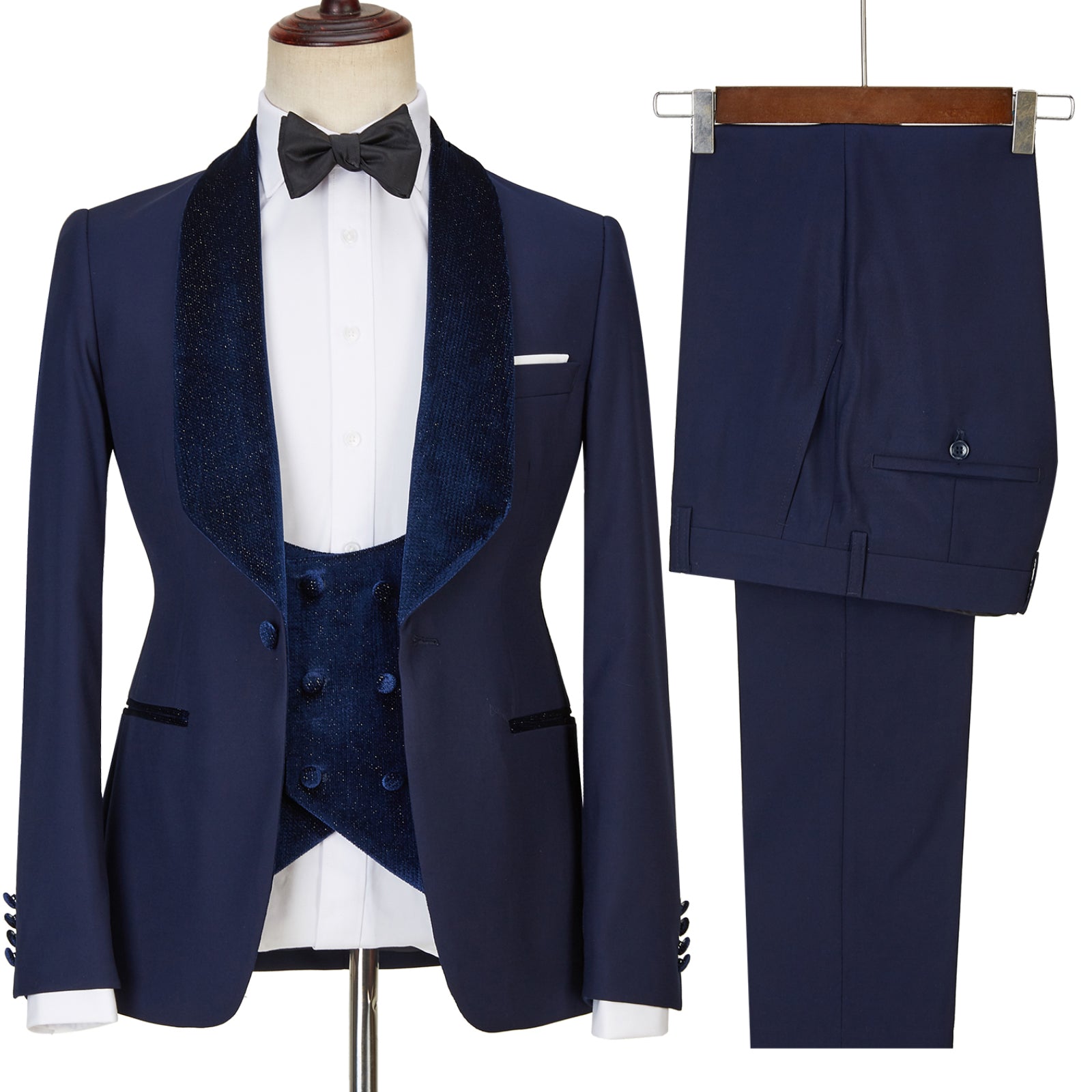 Dylan's Latest Design Navy Blue Best Fitted Three Piece Sparkle Men Suits