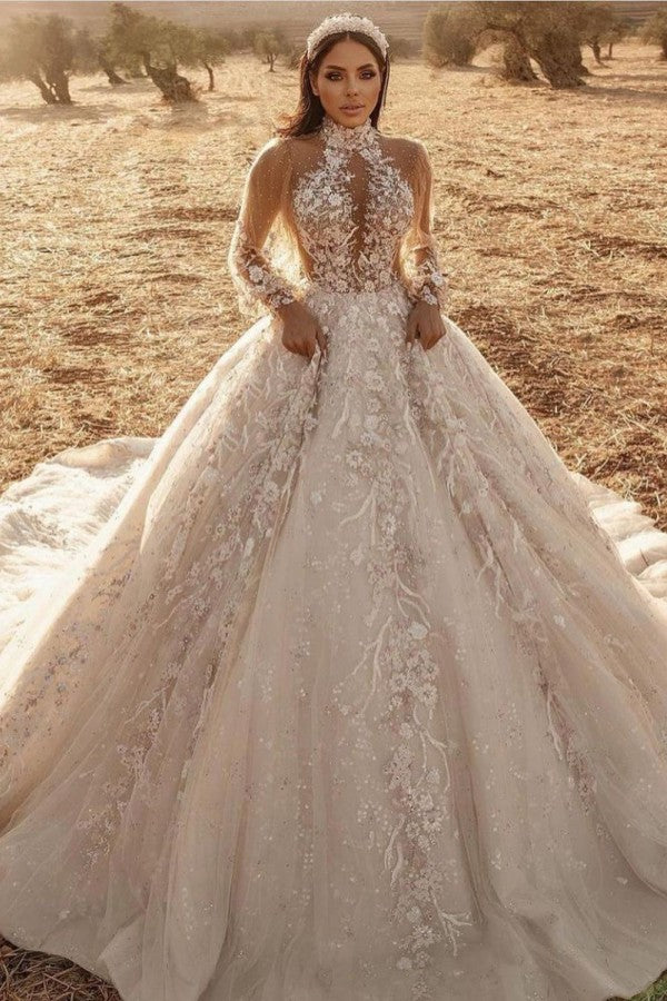 Gorgeous A-Line Wedding Dress with Appliques Lace Tulle