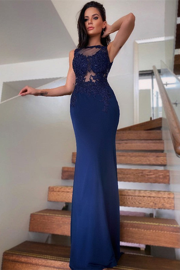 Gorgeous Navy Blue Lace Mermaid Prom Dress