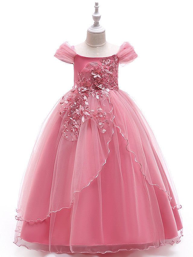 Sleeveless Off Shoulder Ball Gown with Floral Bow-Flower Girl Dress