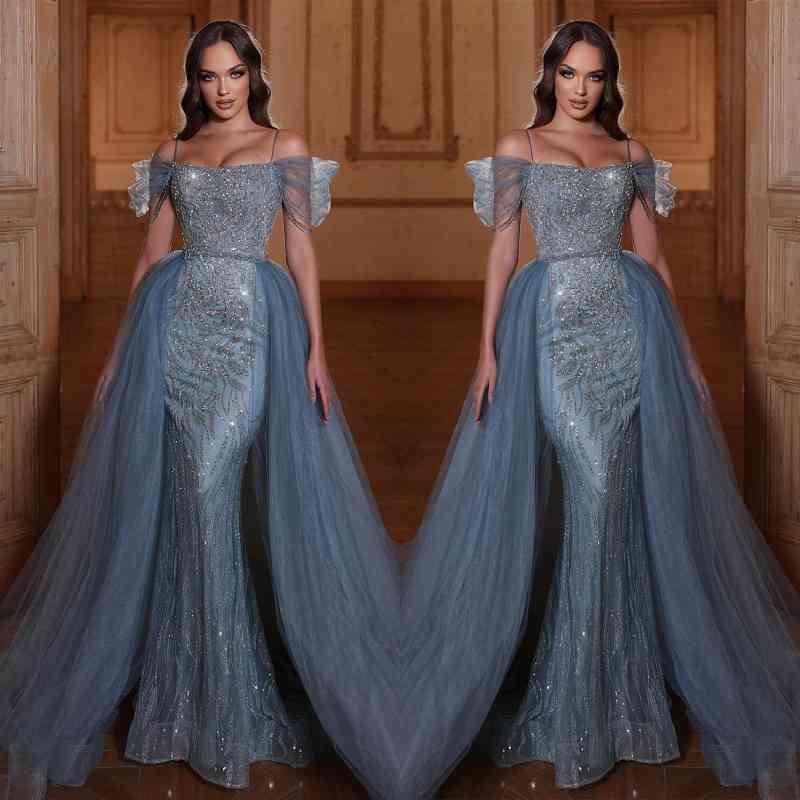 Glamorous Off The Shoulder Mermaid Prom Dress with Tulle Ruffles and Appliques