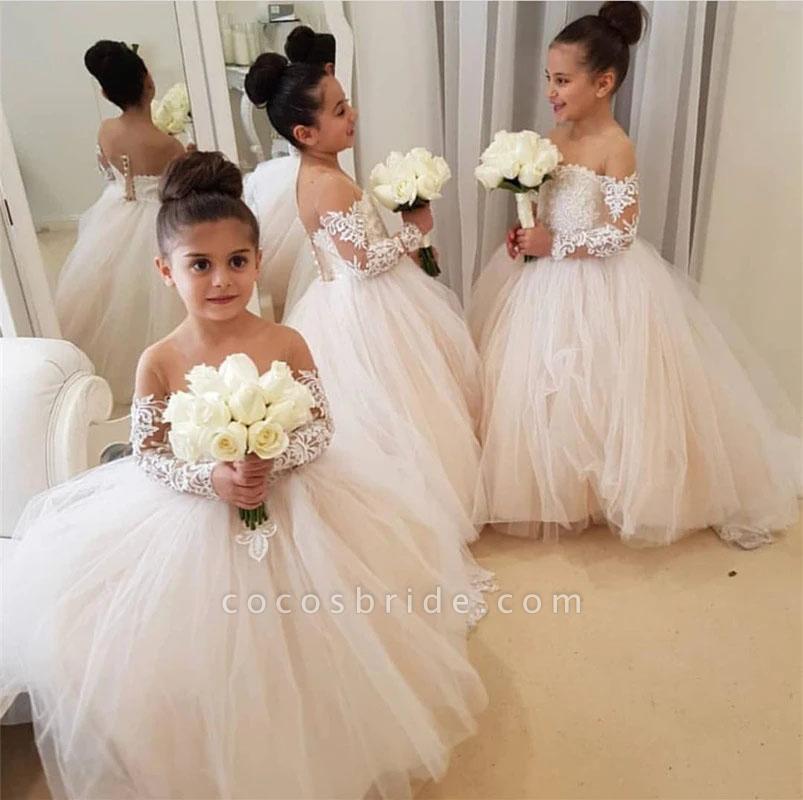 Long Sleeves Boho Ball Gown Flower Girl Dress with Lace Tulle