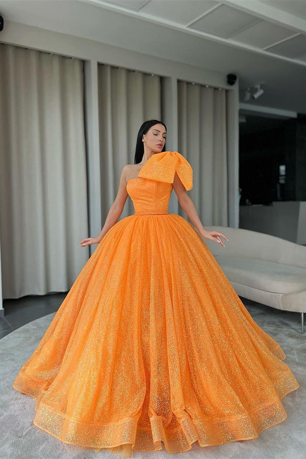 Stunning Orange One-Shoulder Ball Gown With Sequins