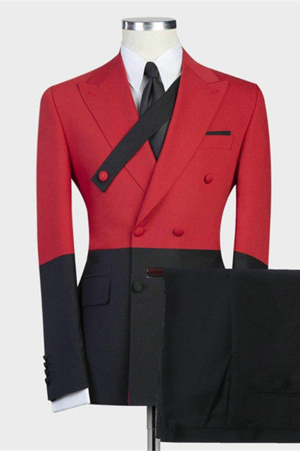 Red David Beckham Double Breasted Wedding Suit - Stylish & Fitted