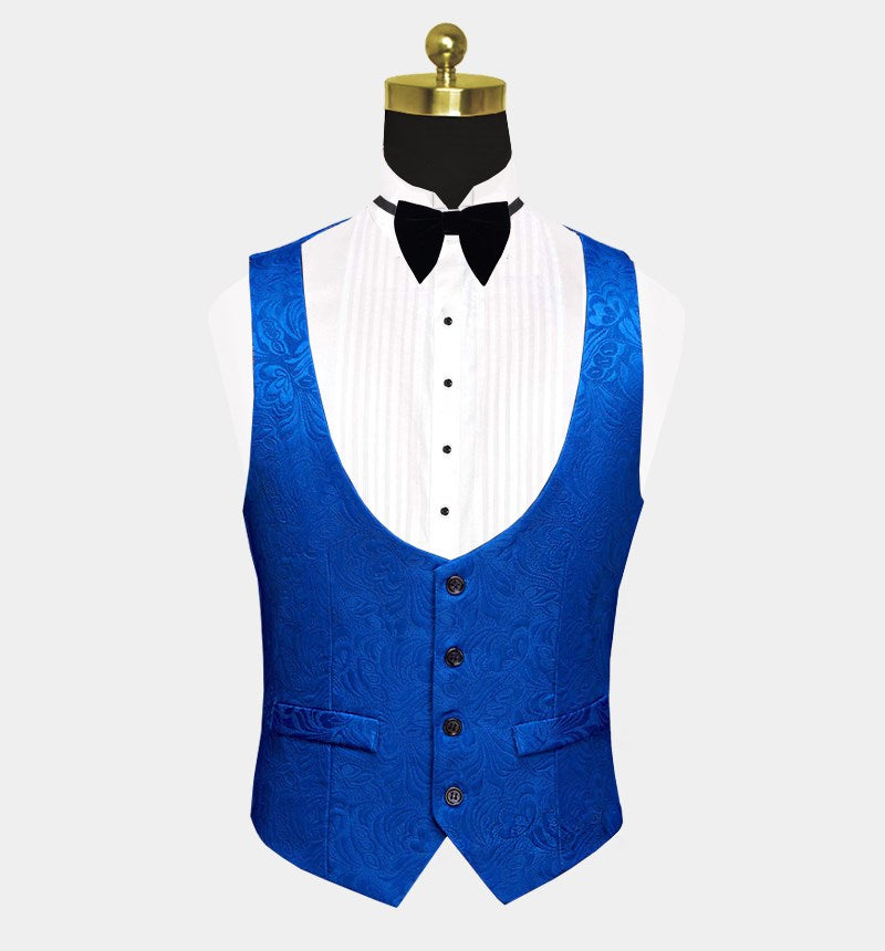 Royal Blue Wedding Suit for Men - Three Piece Floral Jacquard