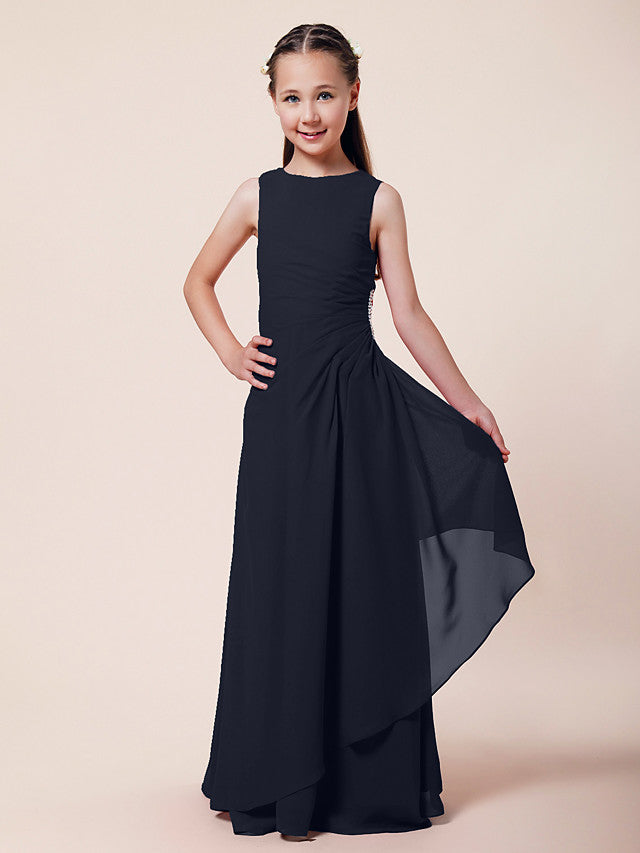 A-Line Chiffon Bridesmaid Dress with Beading and Side Draping for Weddings