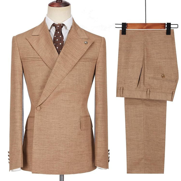 Gentle Brown Peaked Lapel Prince Suits with Ruffles for Prom