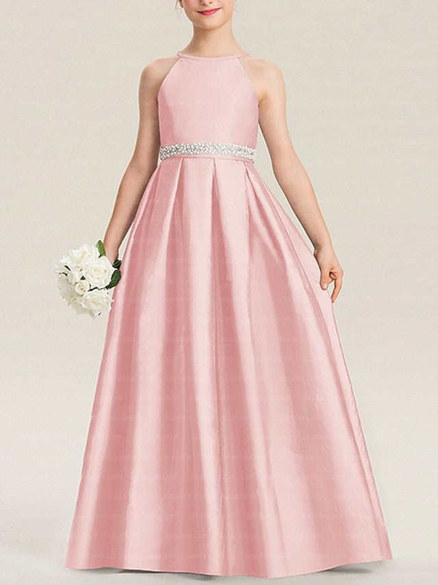 A-Line Sleeveless Halter Neck Flower Girl Dresses with Bow - Polyester