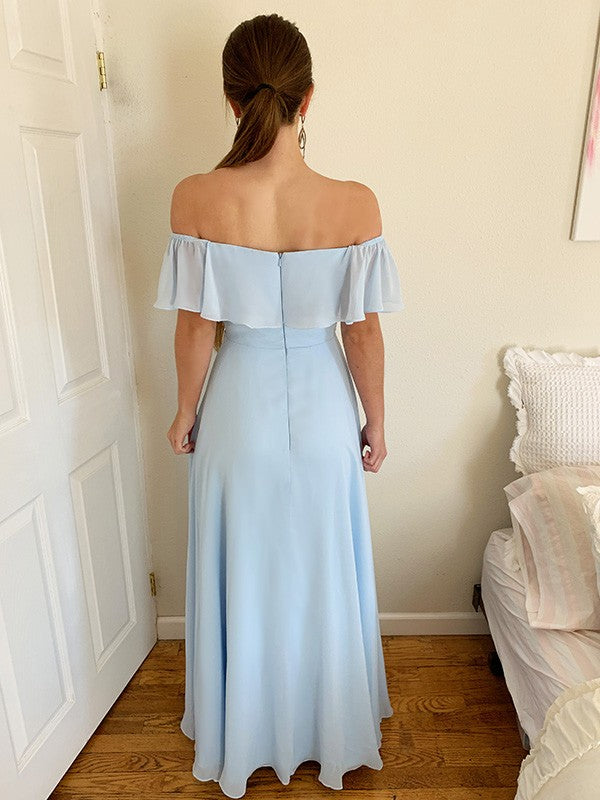 Sky Blue Off-the-Shoulder Prom Dress With Split