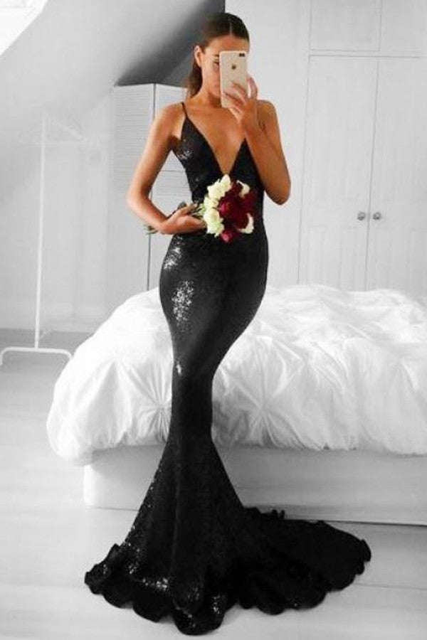 Mermaid Black Sequins Prom Dress