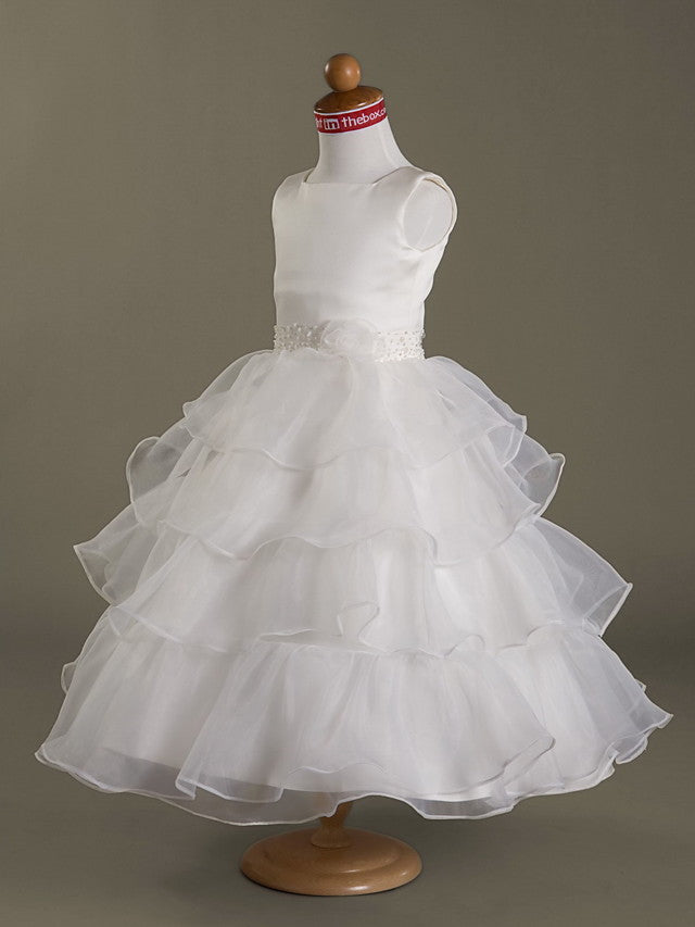 Princess Ball Gown A-Line Flower Girl Dresses With Beading and Sleeveless Square Neck Organza Satin