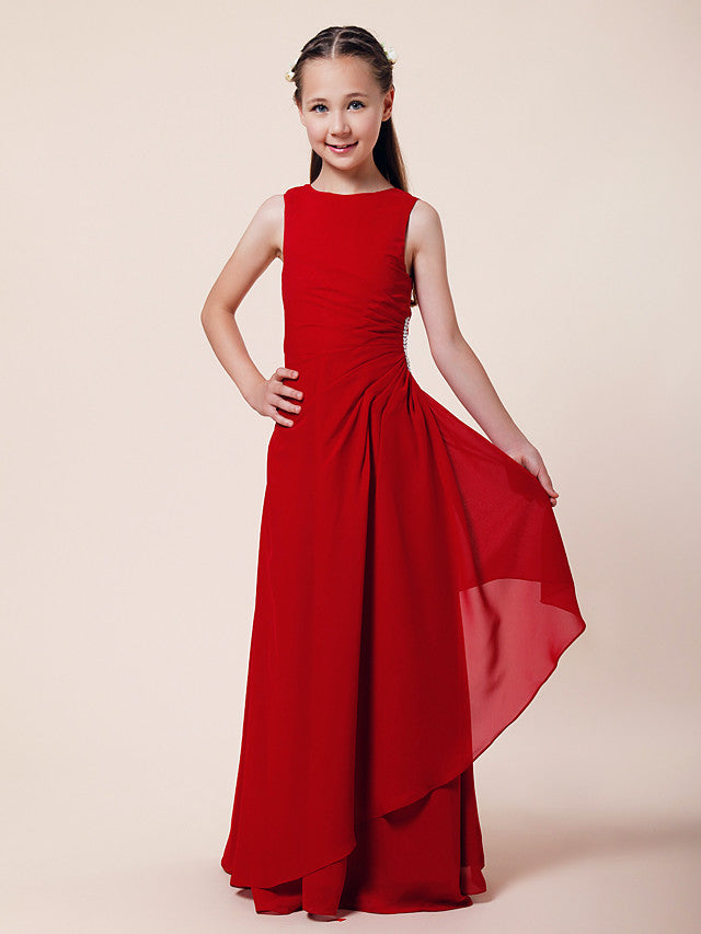 A-Line Chiffon Bridesmaid Dress with Beading and Side Draping for Weddings