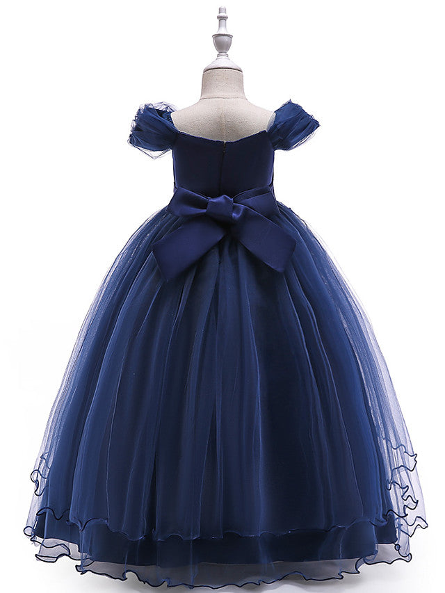 Sleeveless Off Shoulder Ball Gown with Floral Bow-Flower Girl Dress