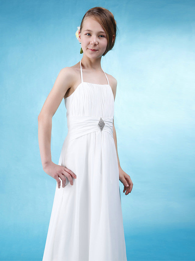 A-Line Halter Neck Floor Length Flower Girl Dress with Sash