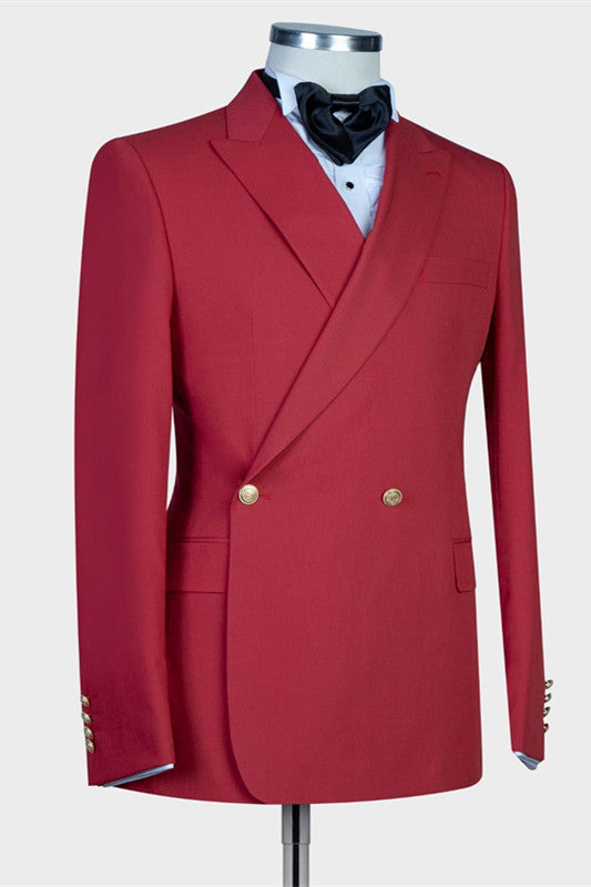 Handsome Red Peaked Lapel Summer Wedding Suit for Groom