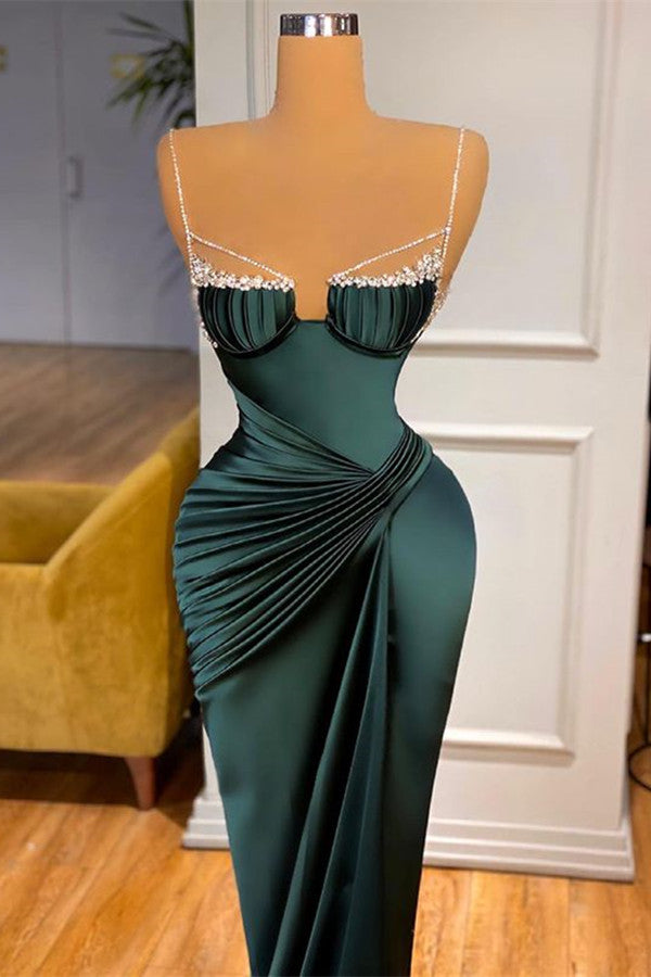 Mermaid Dark Green Spaghetti-Straps Prom Dress