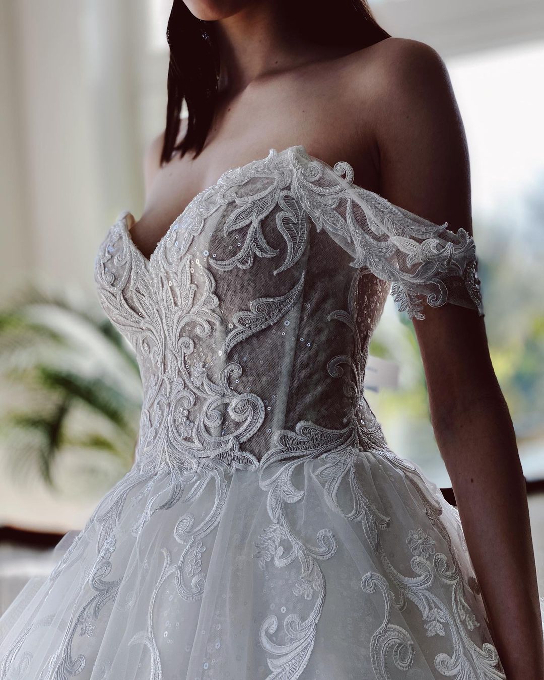 Charming A-Line Tulle Wedding Dress with Off-The-Shoulder