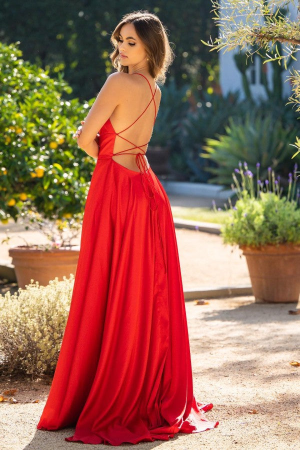 Red Long Mermaid Evening Dress with Spaghetti Straps and Split