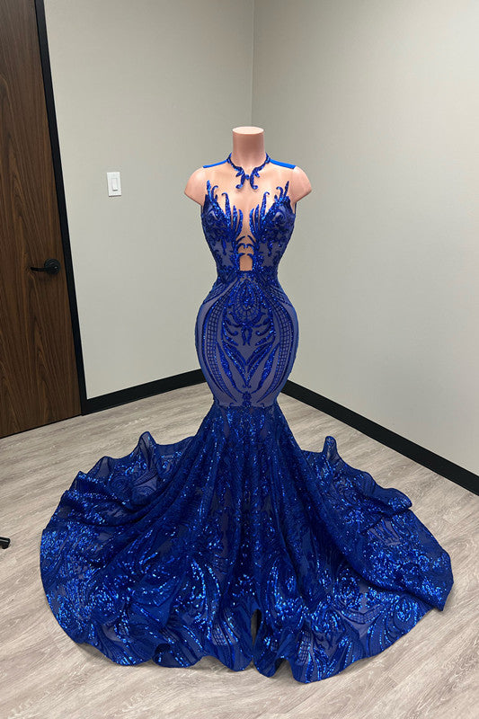 Mermaid Prom Dress with Laser Light & Crew Neck Sleeveless Court