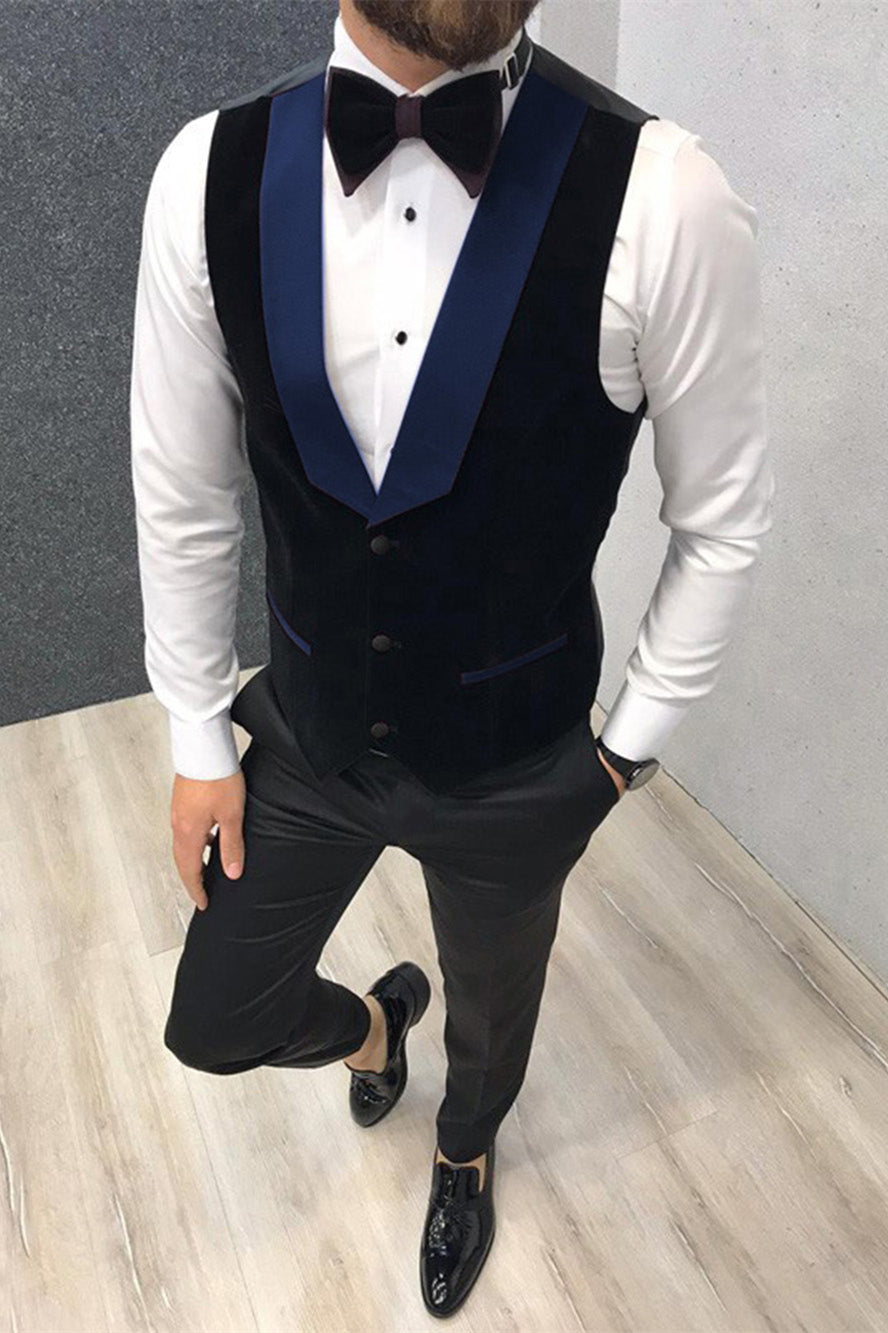 3-Piece Peak Lapel Blazer for Men's Wedding in Black and Blue