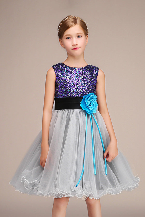 Handmade Flower Sequins Sleeveless Tulle Flower Girl Dress - Latest Jewel