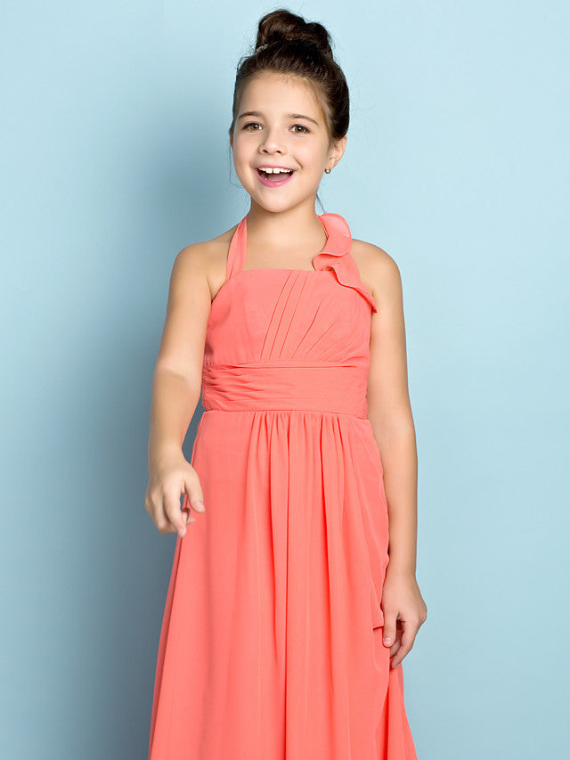 Sheath Halter Neck Chiffon Junior Bridesmaid Dress With Side Draping