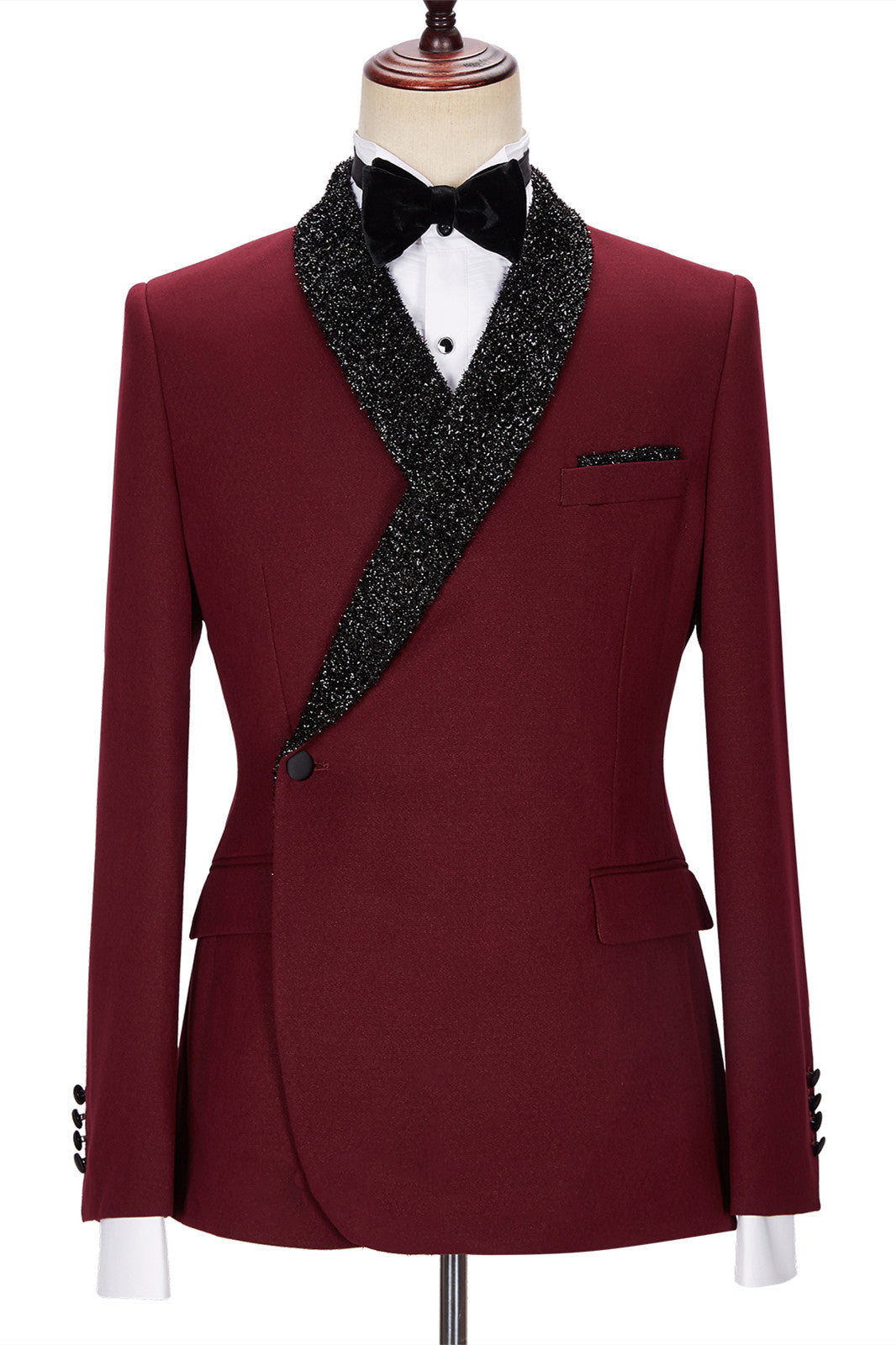 Jonathan Chic Burgundy Sparkle Shawl Lapel Two Pieces Men Suits