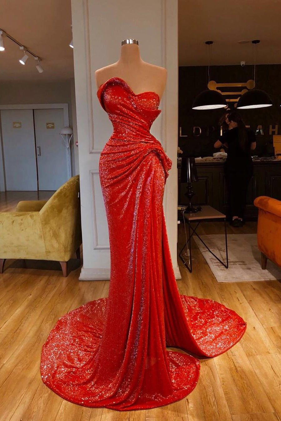 Sweetheart Mermaid Prom Dress - Red with Sequins