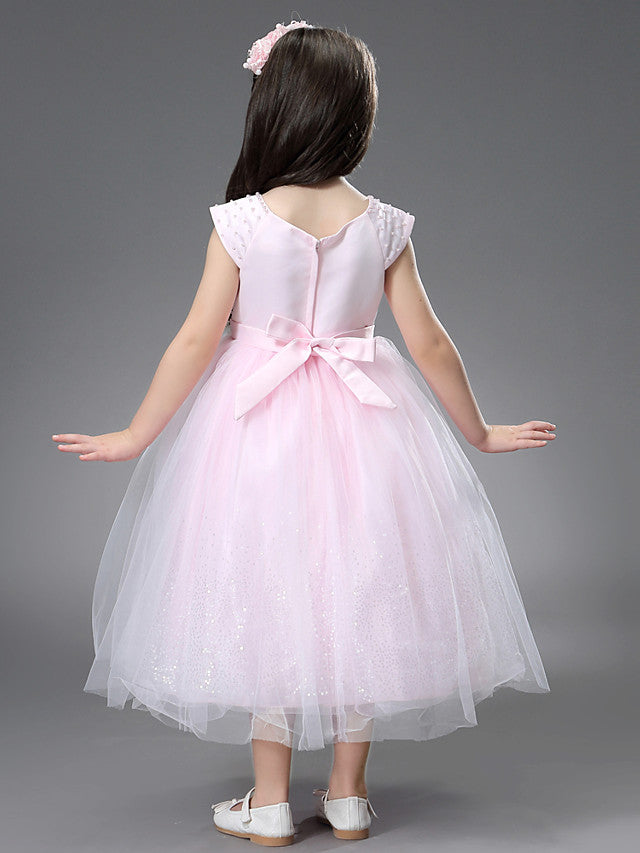 Princess Ankle Length Dresses with Beading Appliques for Flower Girls