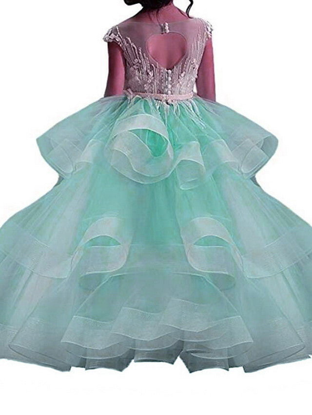 Princess Sleeveless Jewel Neck Flower Girl Dress - Polyester with Bow Embroidery