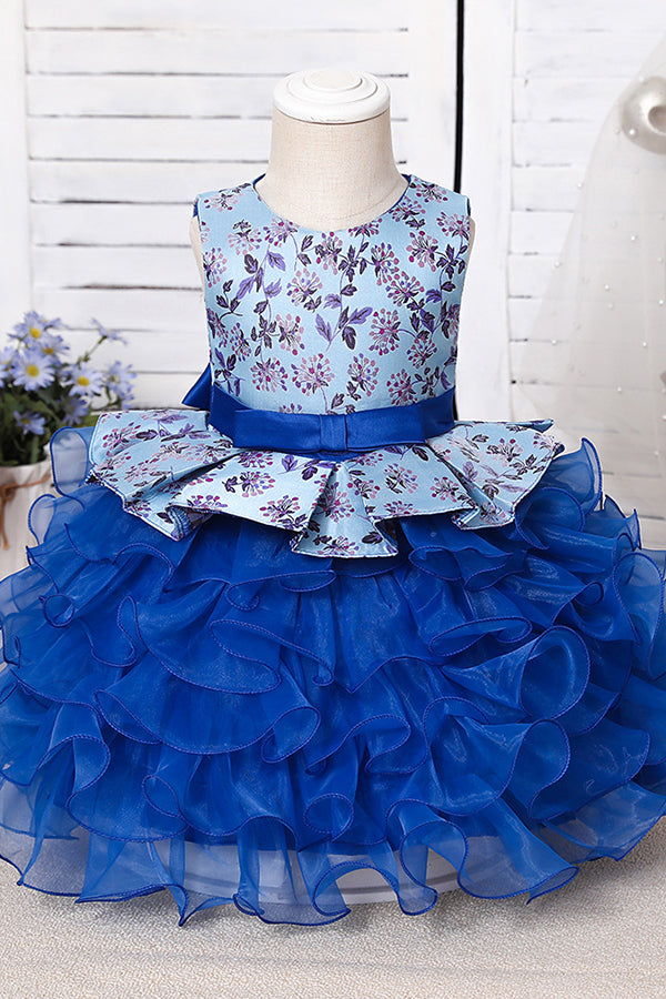 Purple Jewel Sleeveless Floor Length Flower Girl Dress with Ruffles Print