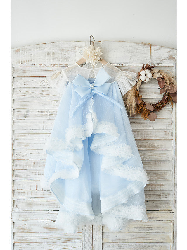 A-Line Jewel Neck Flower Girl Dress with Tulle and Pearls Appliques