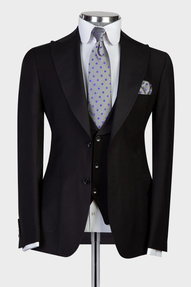 Duncan Newest Men Suits - Black Two Buttons Peaked Lapel For Business