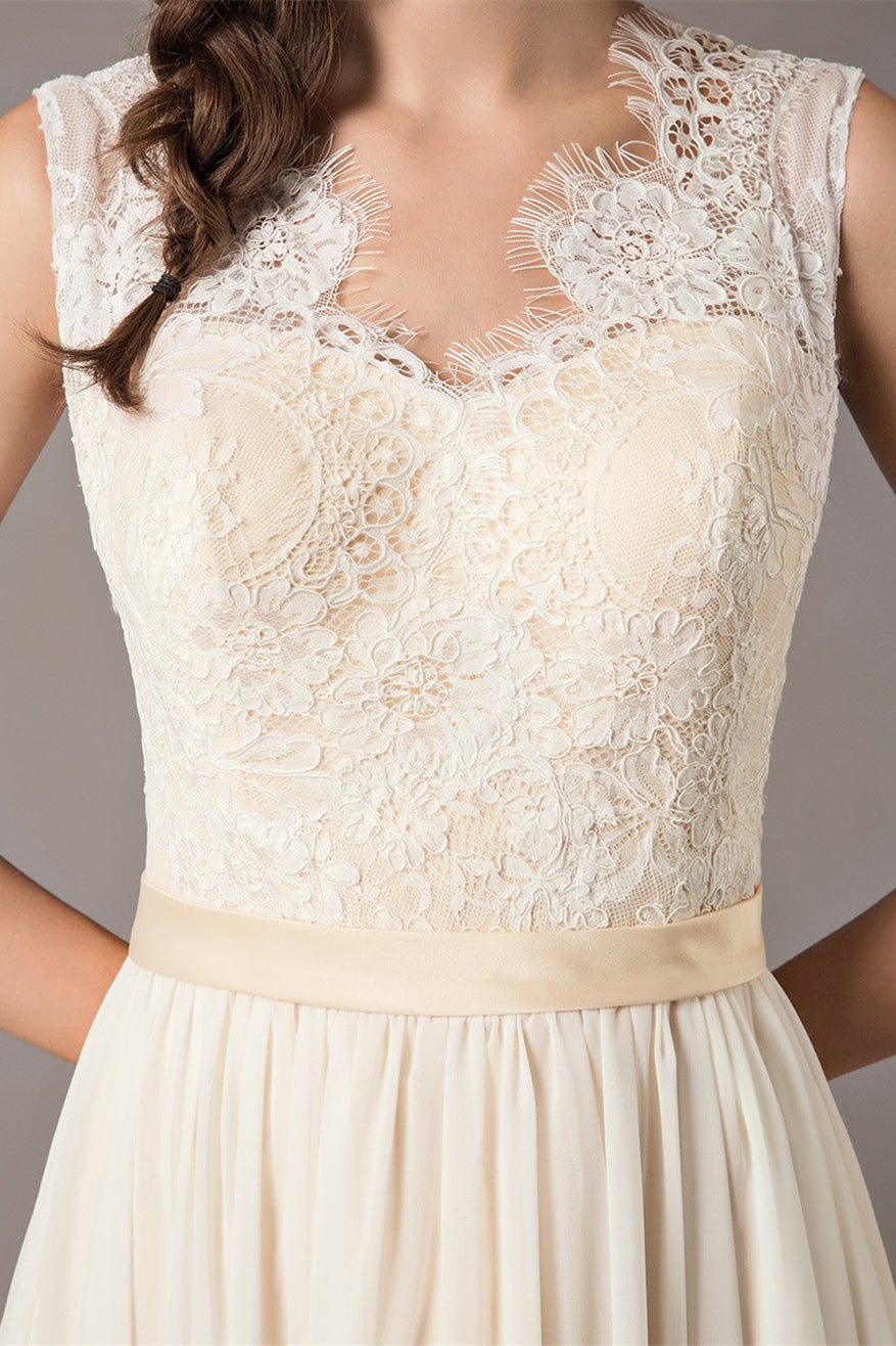 Chiffon Wedding Dress with Lace Accents