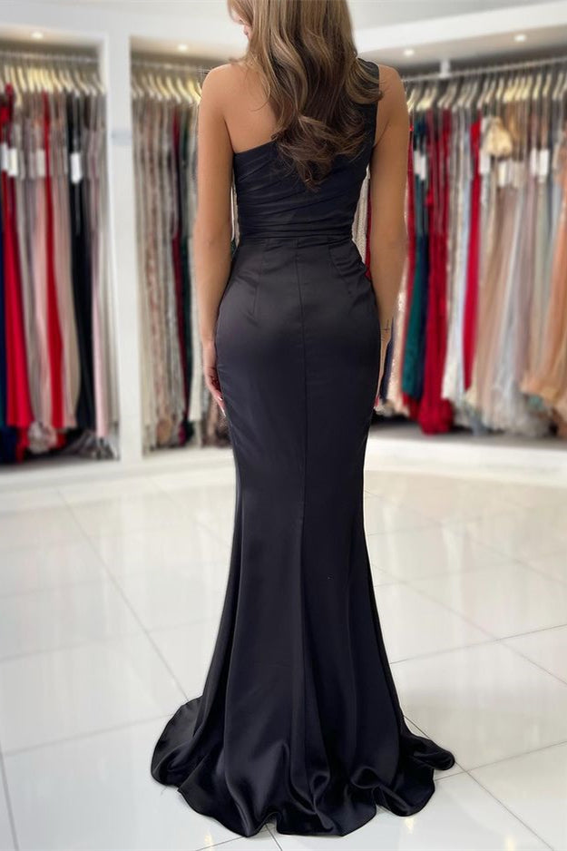 Black Sleeveless One-Shoulder Prom Dress Mermaid With Split