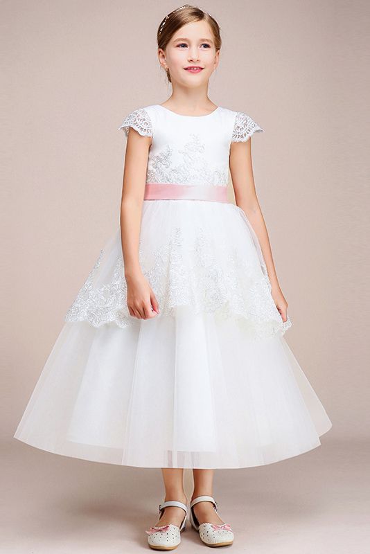 Lovely Jewel Cap Sleeves Flower Girl Dress Tulle