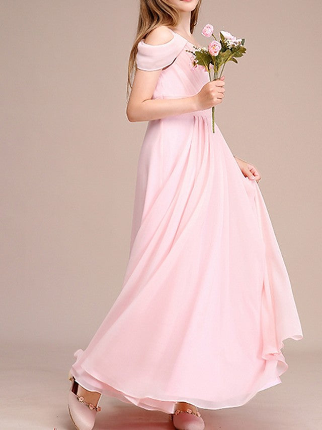 A-Line One Shoulder Flower Girl Dress With Ruching for Ankle Length